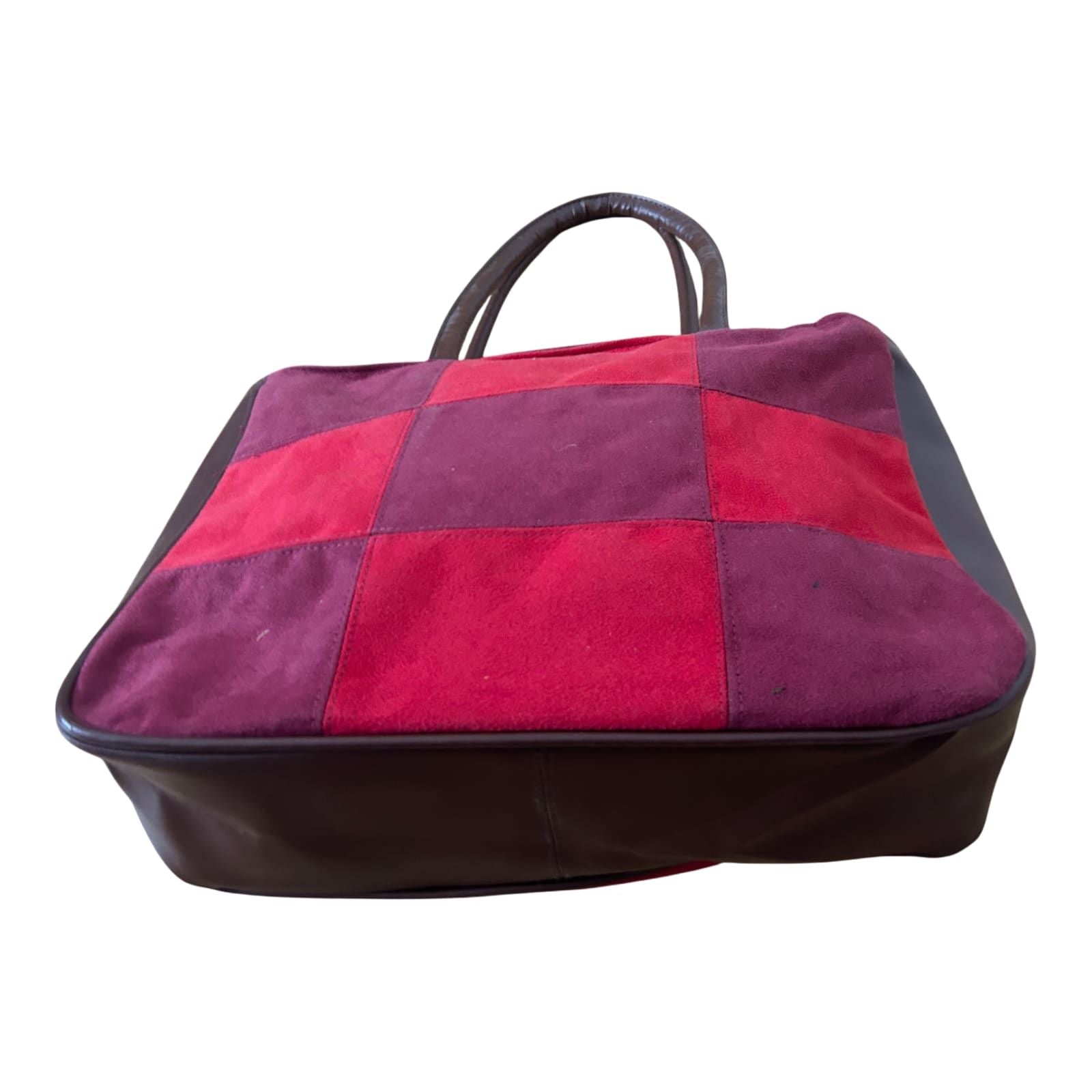 Tasche Wildlederoptik Rot Braun Patchwork Schultertasche Elegant Retro Stil