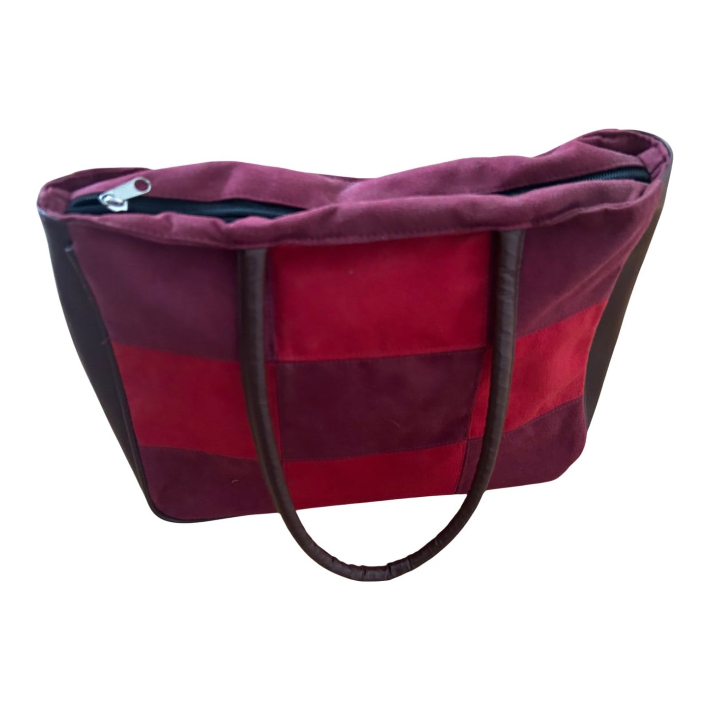 Tasche Wildlederoptik Rot Braun Patchwork Schultertasche Elegant Retro Stil