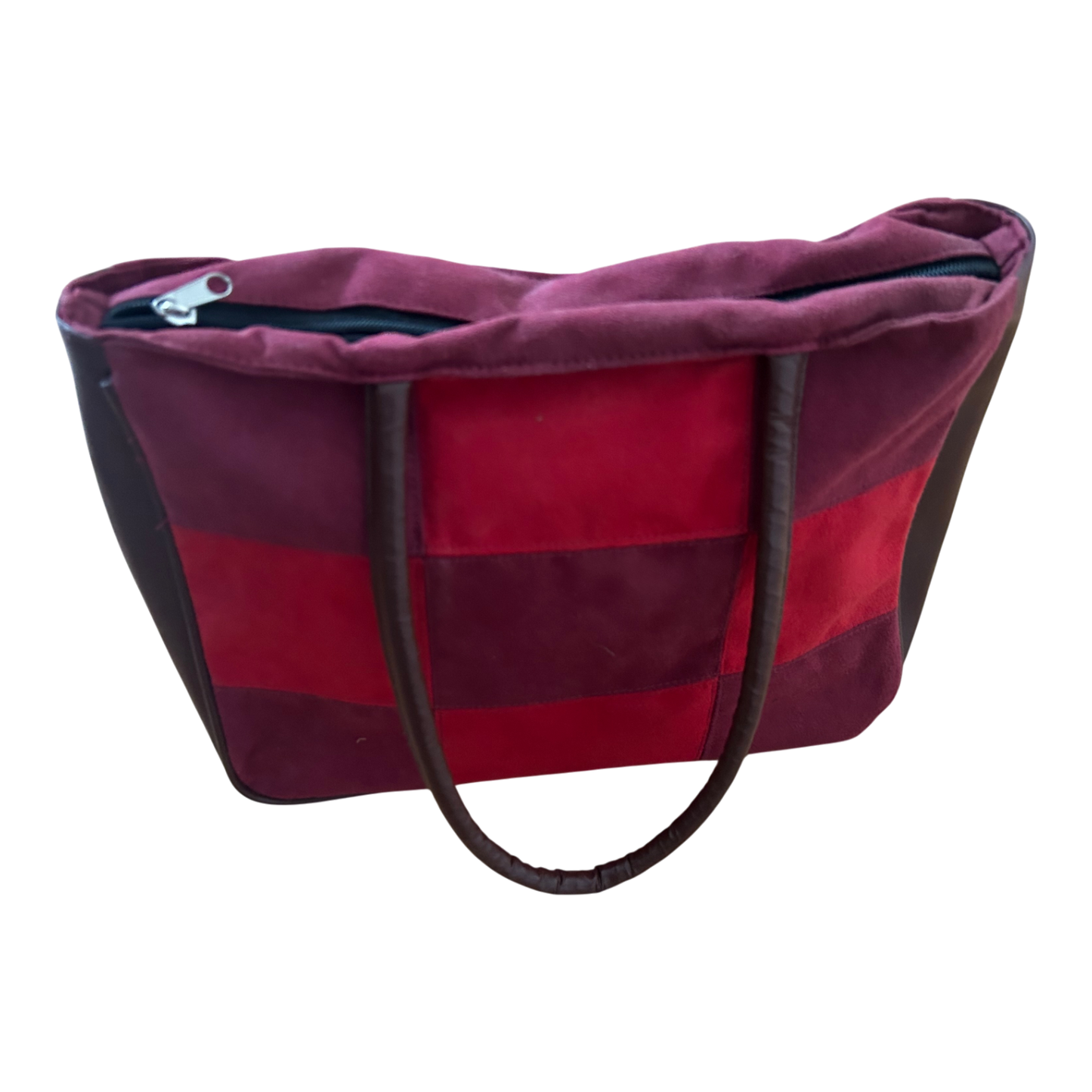 Tasche Wildlederoptik Rot Braun Patchwork Schultertasche Elegant Retro Stil