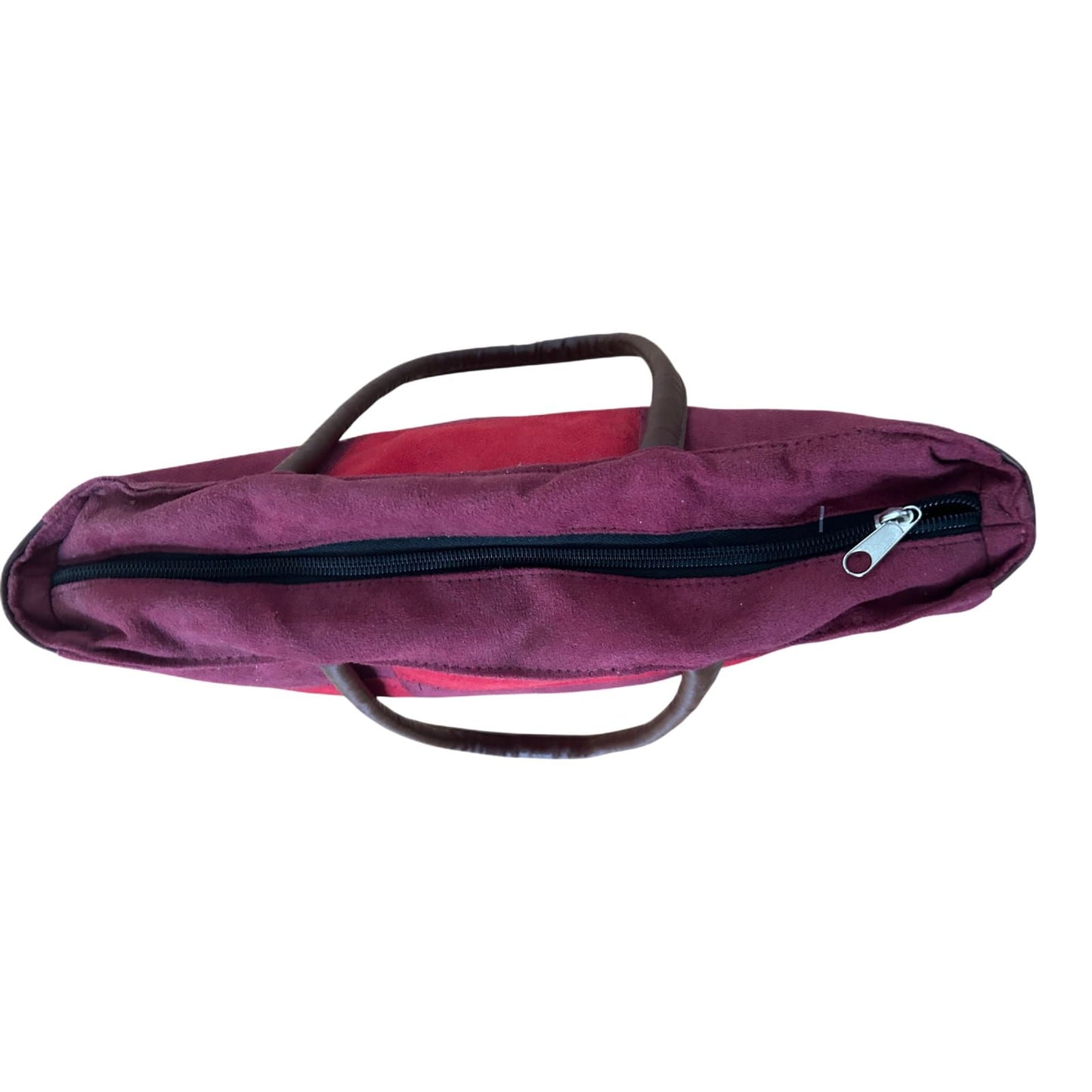 Tasche Wildlederoptik Rot Braun Patchwork Schultertasche Elegant Retro Stil