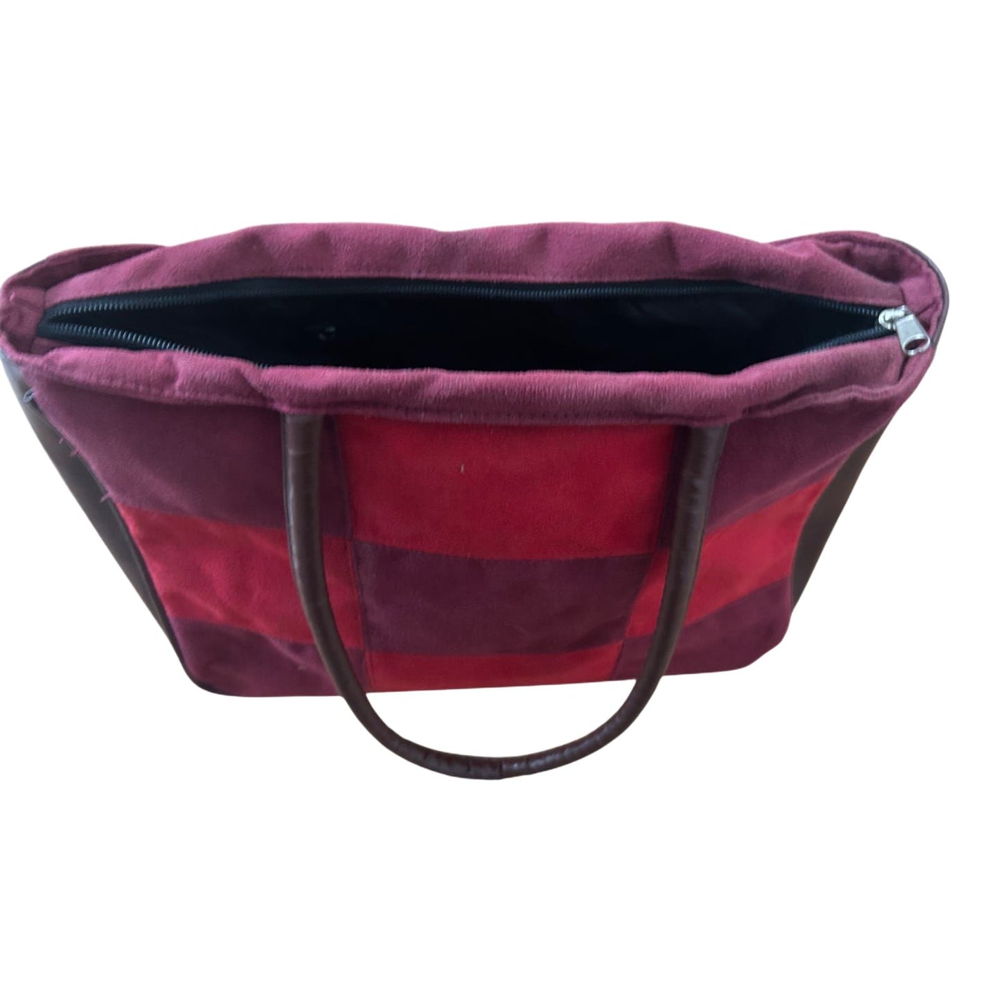 Tasche Wildlederoptik Rot Braun Patchwork Schultertasche Elegant Retro Stil