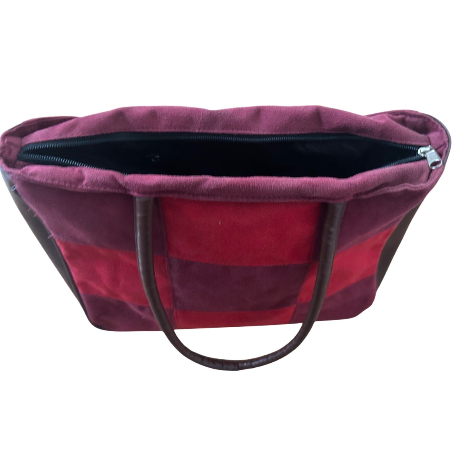 Tasche Wildlederoptik Rot Braun Patchwork Schultertasche Elegant Retro Stil