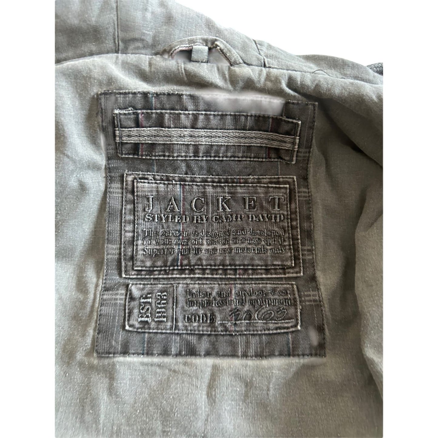 Camp David Herren Jacke Gr XL Khaki Kariert Kapuze Reißverschluss Casual