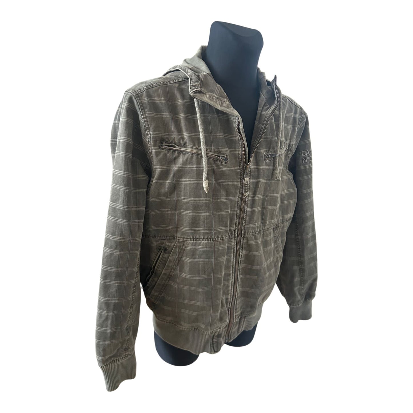 Camp David Herren Jacke Gr XL Khaki Kariert Kapuze Reißverschluss Casual