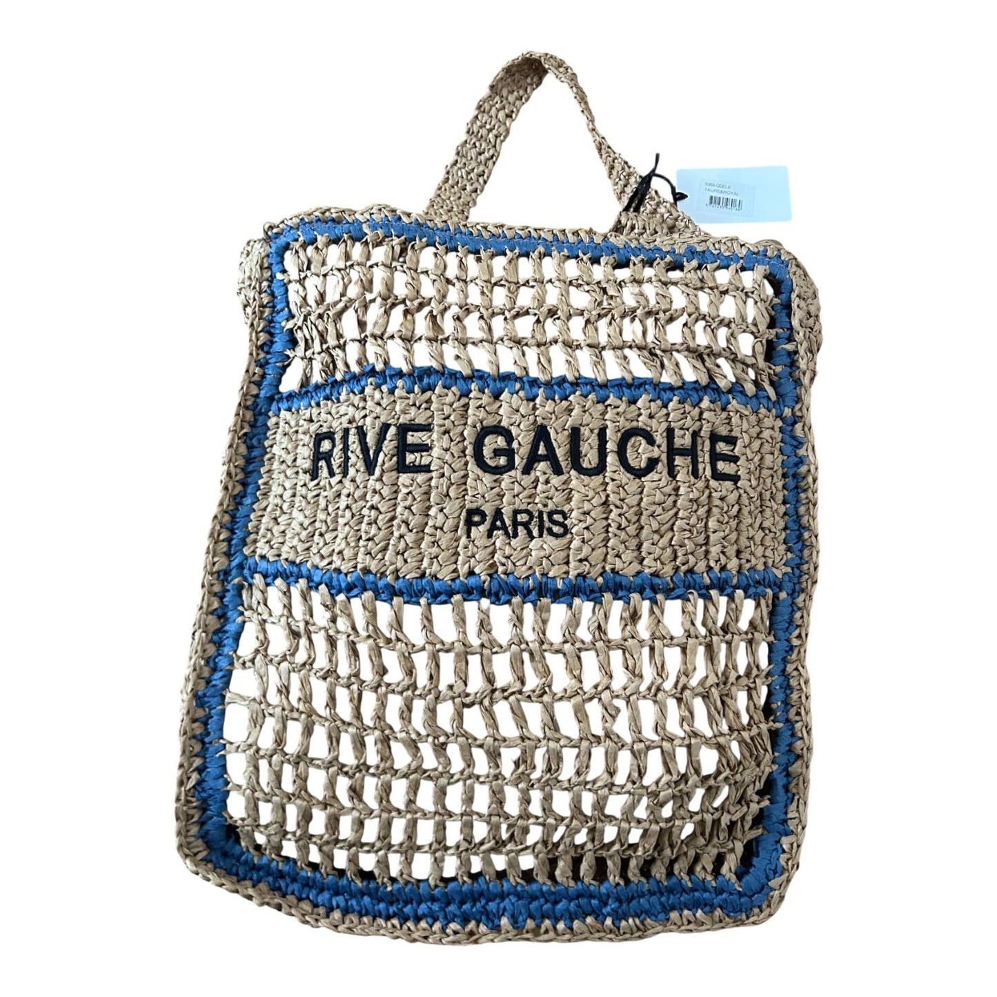 Vimoda Rive Gauche Tasche Blau Beige Häkel Shopper Sommer Boho Strandtasche Neu Etikett