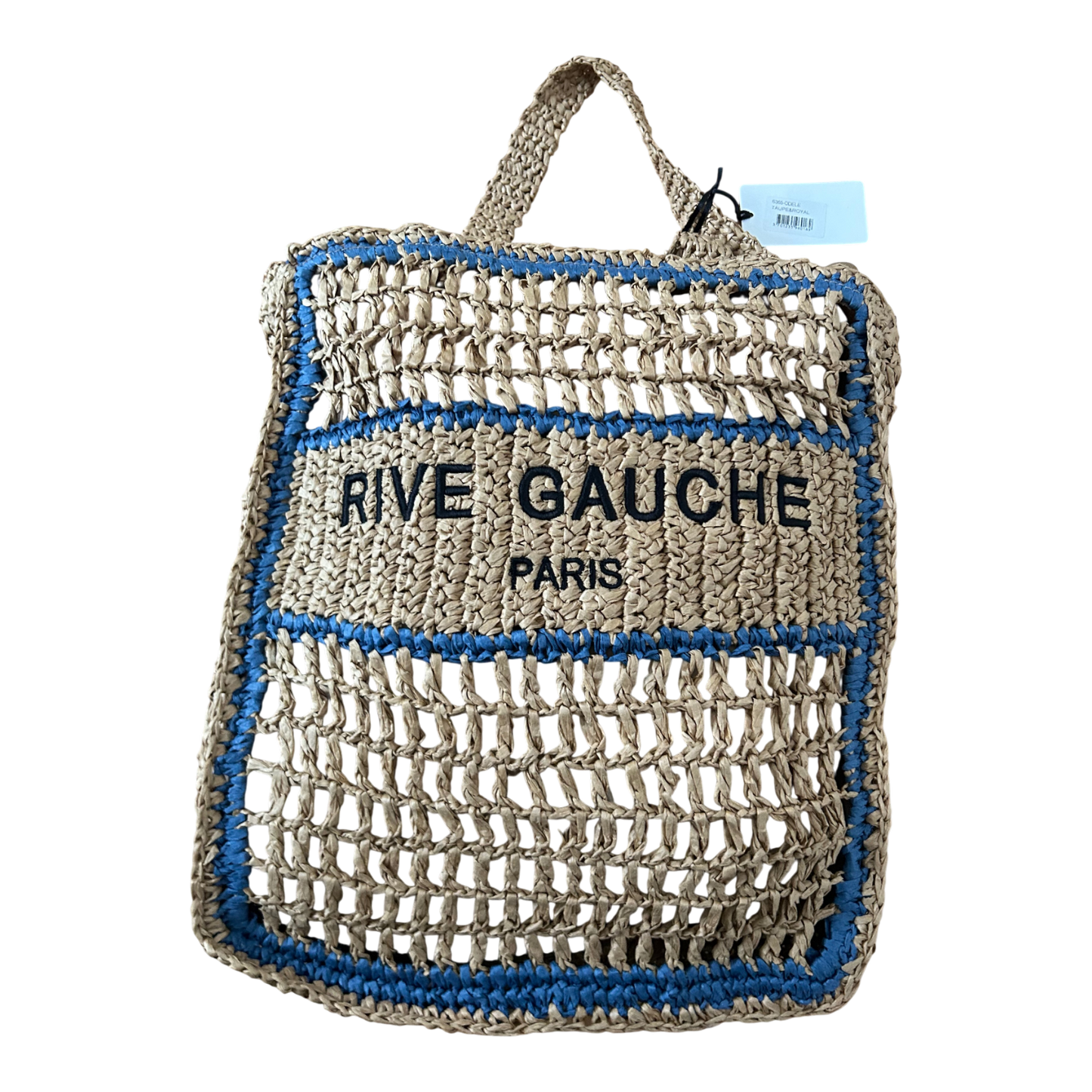 Vimoda Rive Gauche Tasche Blau Beige Häkel Shopper Sommer Boho Strandtasche Neu Etikett