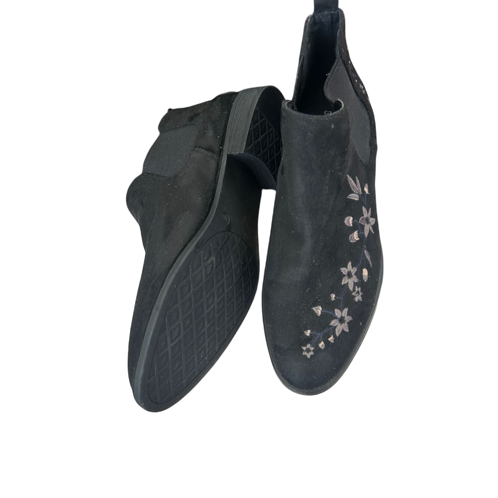 🌸 Graceland Damen Stiefeletten Gr. 40 Schwarz – Blumenstickerei 🌸