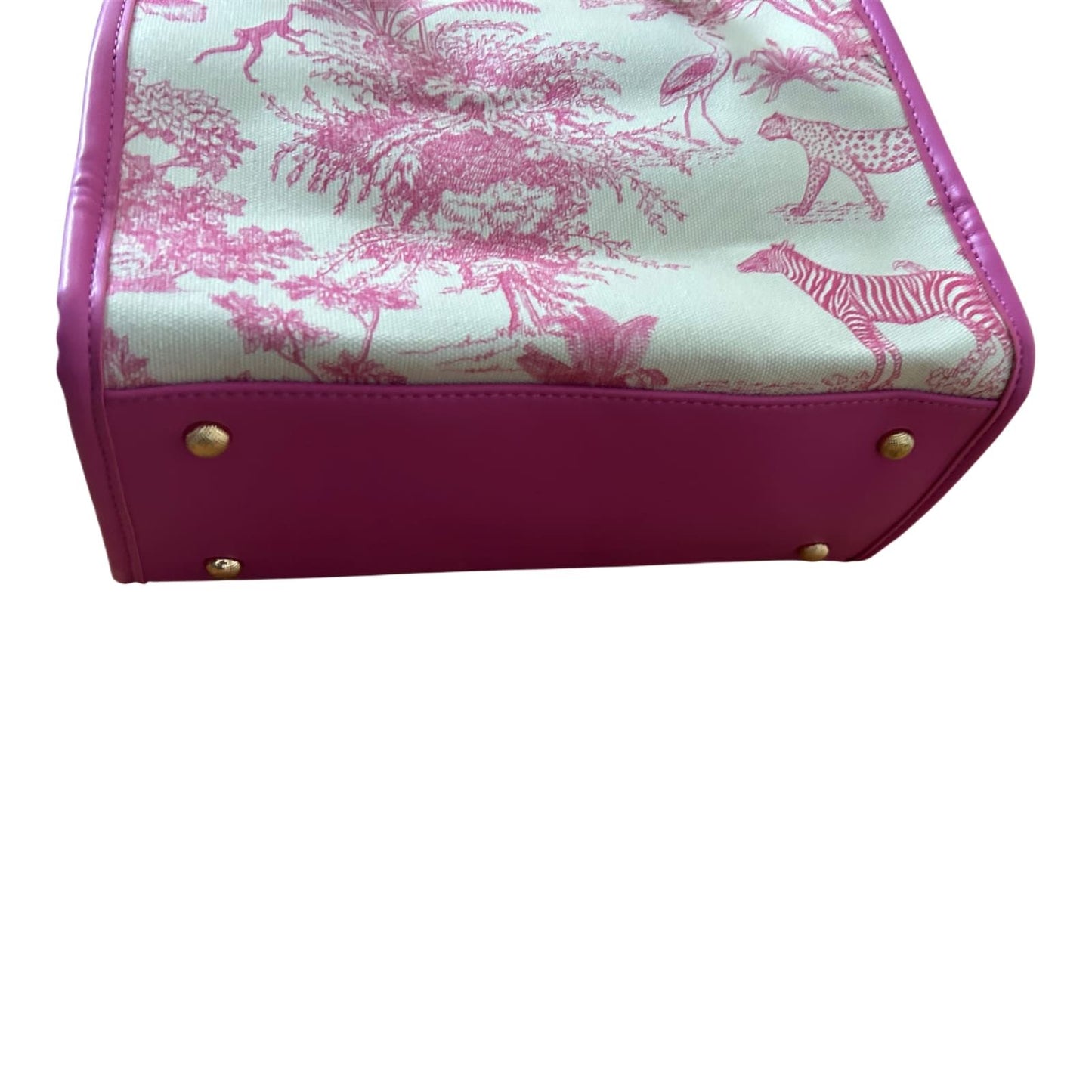 Rive Gauche Tasche Baumwolle Bambusgriffe Fuchsia Weiß Shopper Luxus Neu