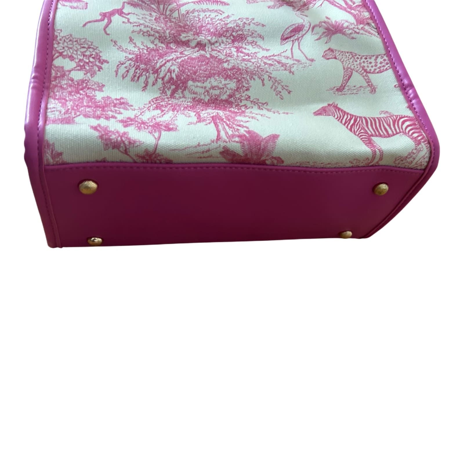 Rive Gauche Tasche Baumwolle Bambusgriffe Fuchsia Weiß Shopper Luxus Neu