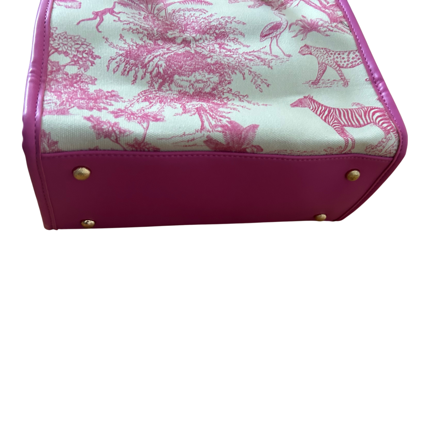 Rive Gauche Tasche Baumwolle Bambusgriffe Fuchsia Weiß Shopper Luxus Neu