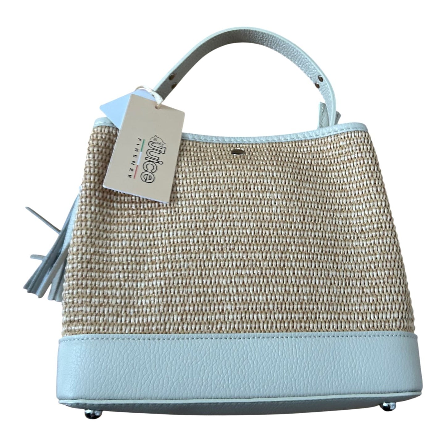 Bucket Bag Beige Echtleder Raffia Tasche Italien Sommer Handtasche Elegant Neu