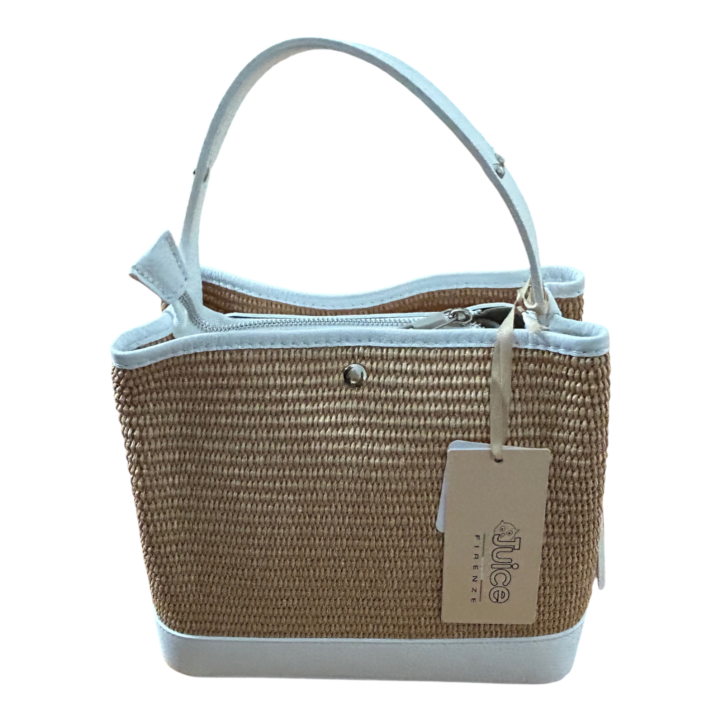 Bucket Bag Weiß Echtleder Raffia Tasche Italien Sommer Handtasche Elegant Neu