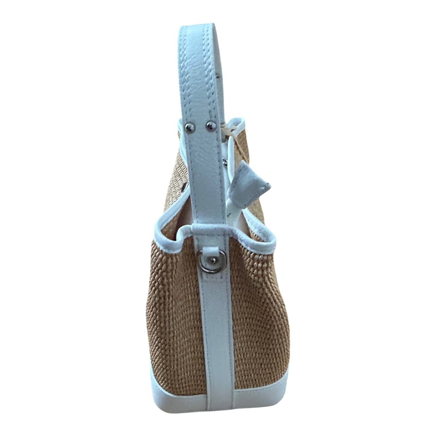 Bucket Bag Weiß Echtleder Raffia Tasche Italien Sommer Handtasche Elegant Neu