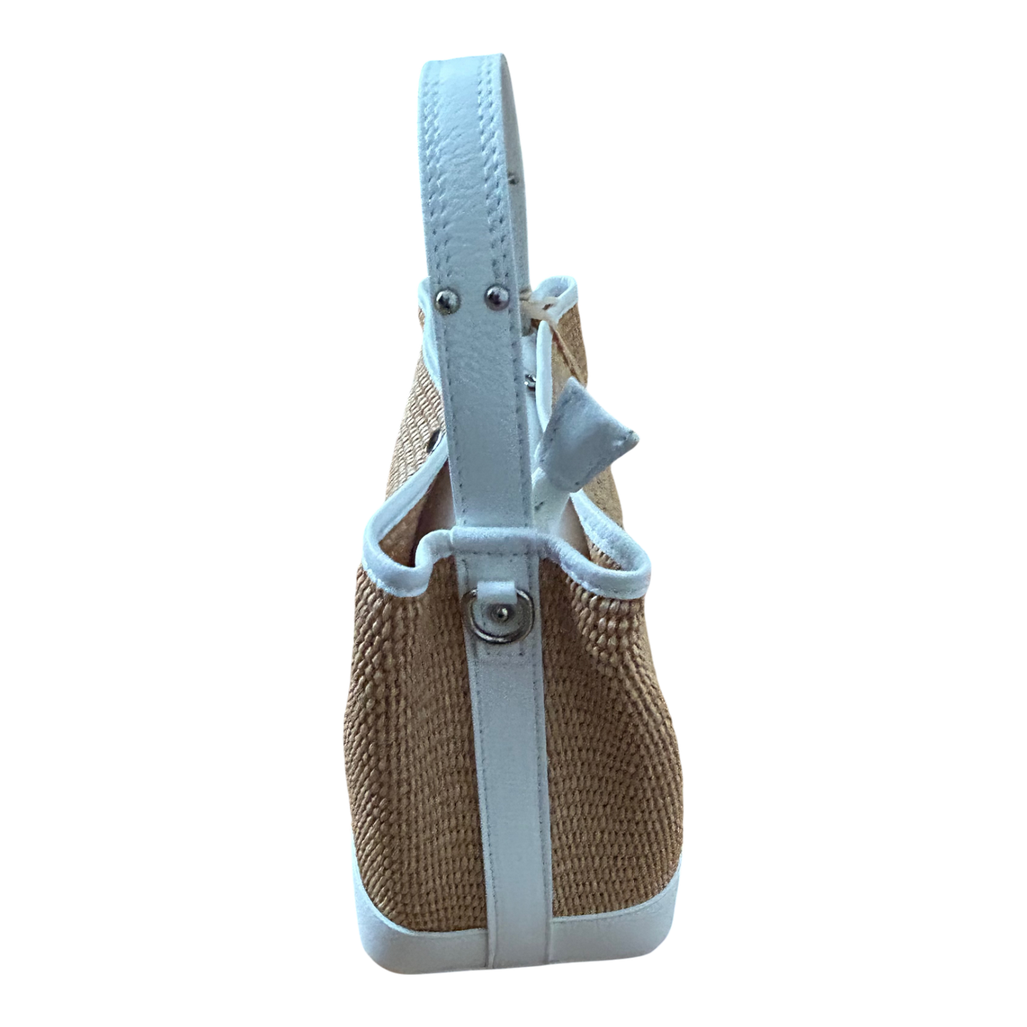 Bucket Bag Weiß Echtleder Raffia Tasche Italien Sommer Handtasche Elegant Neu