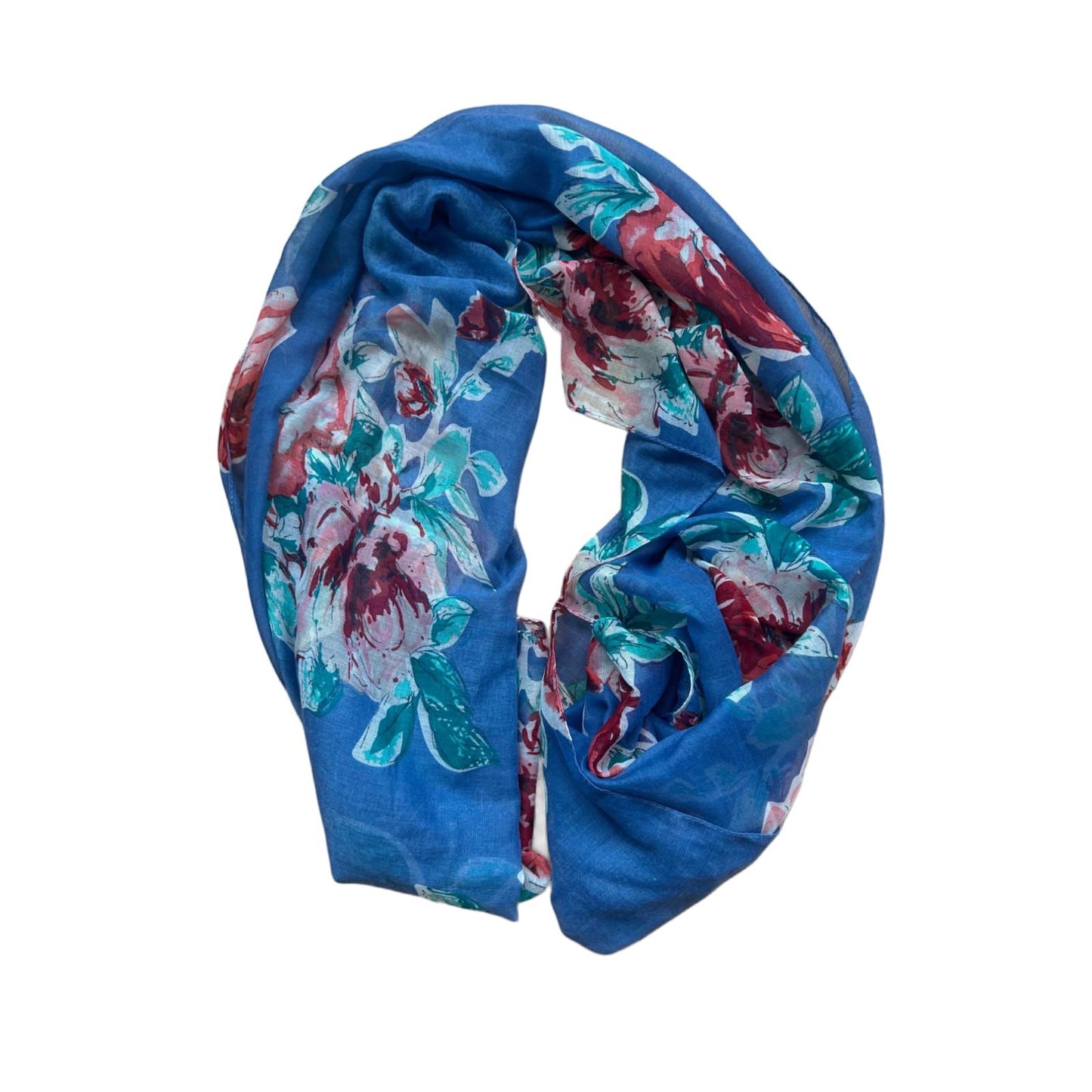🌸 Rechteckschal Blau mit Blumen 100 × 190 cm – Baumwollmischung