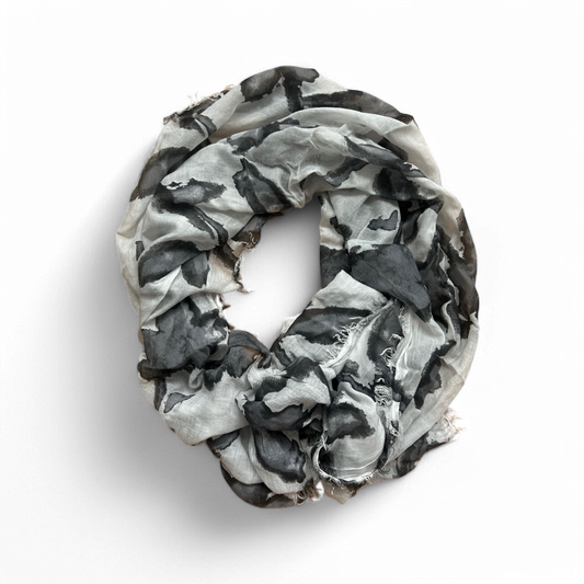 🖤 Großes Baumwolltuch mit abstraktem Muster – 90 × 190 cm 🌫️