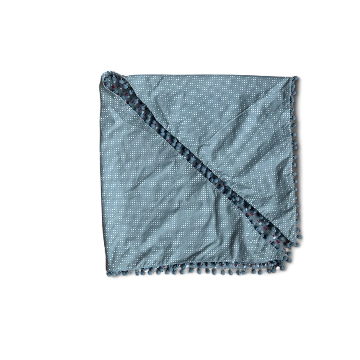 🔺 Doppelseitiges Dreieckstuch mit Blumen & Herzen – Baumwolle mit Bommeln