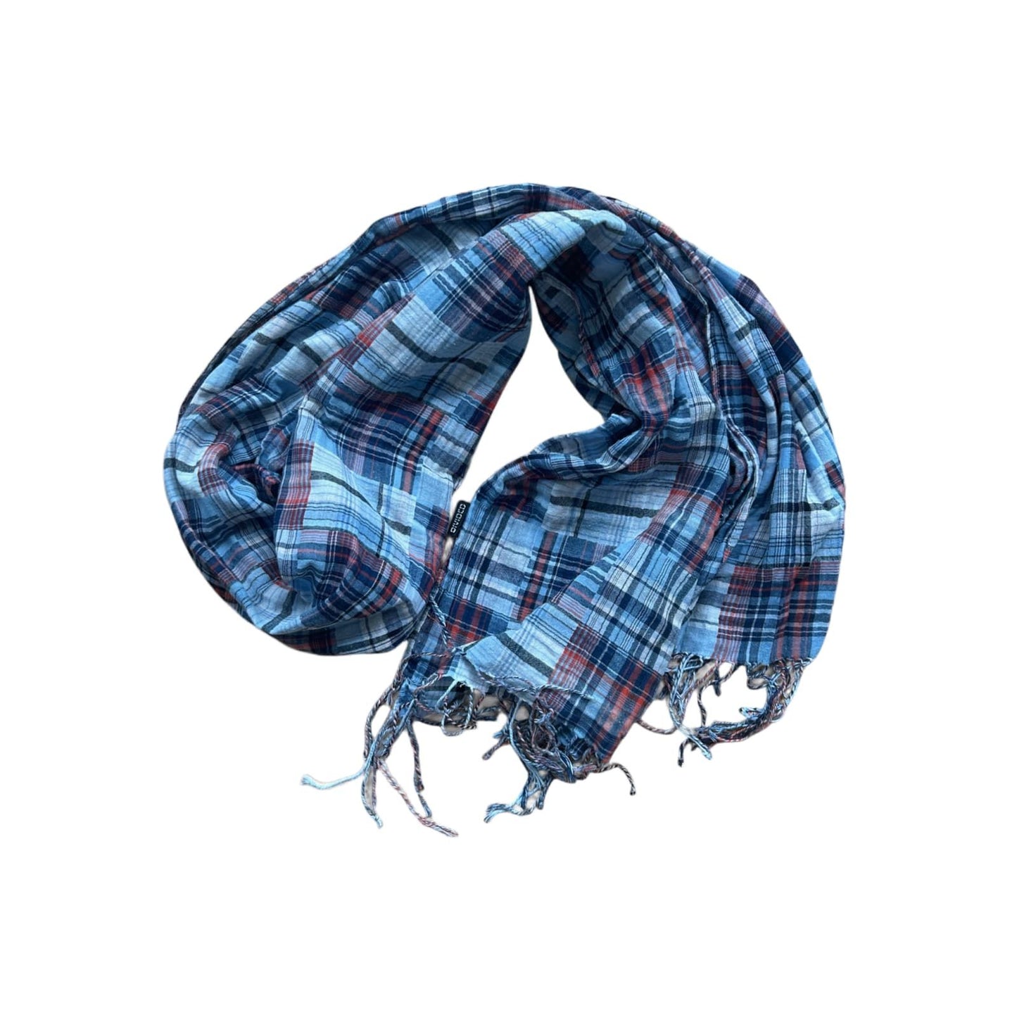 🧣 H&M Tuch kariert mit Fransen Blau – Baumwolle 60 × 240 cm