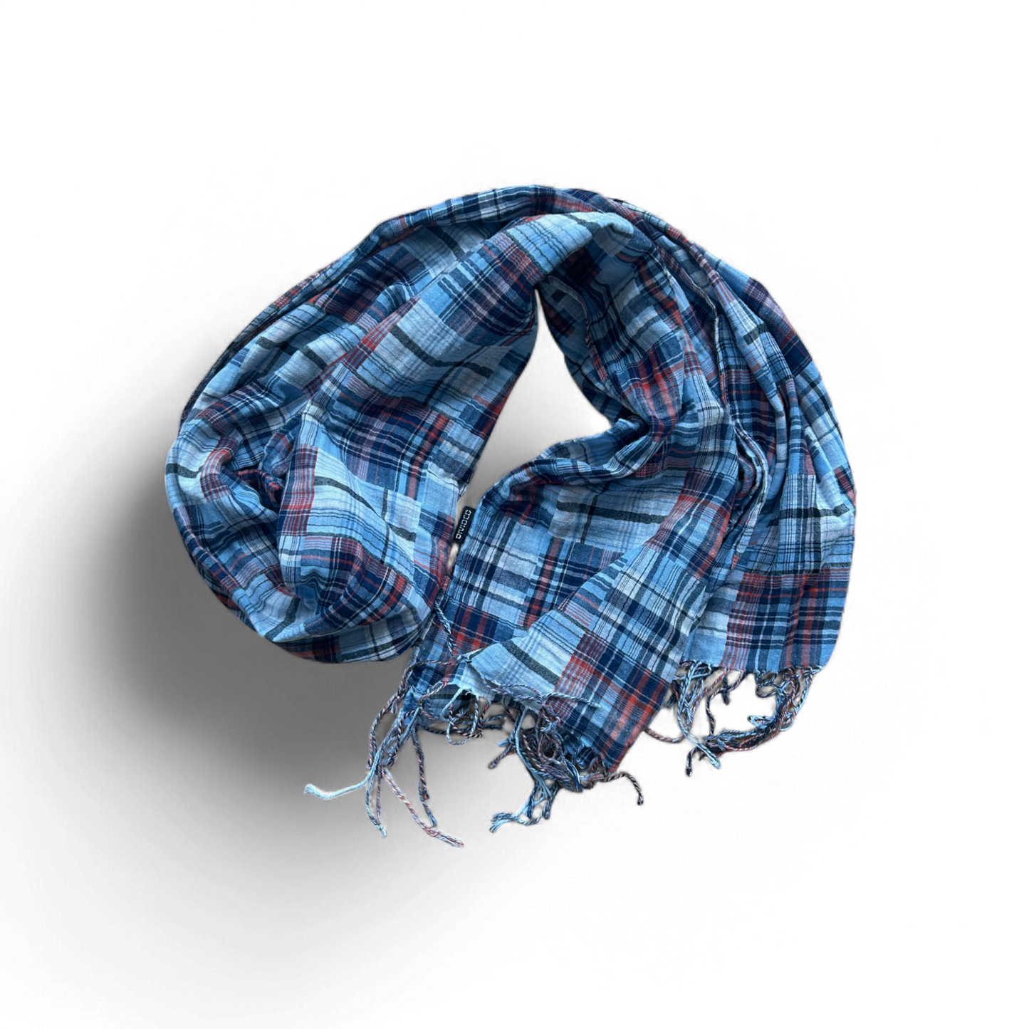 🧣 H&M Tuch kariert mit Fransen Blau – Baumwolle 60 × 240 cm