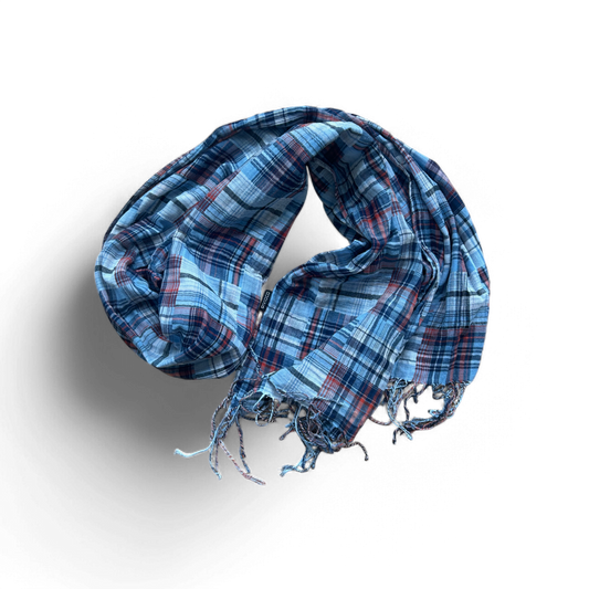 🧣 H&M Tuch kariert mit Fransen Blau – Baumwolle 60 × 240 cm