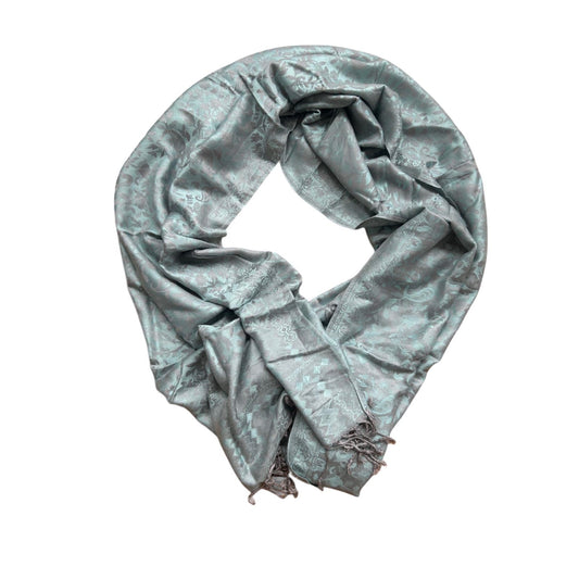 🧣 Pure Panda Tuch Grau mit Türkis 70×190 cm Glanzmuster ✨