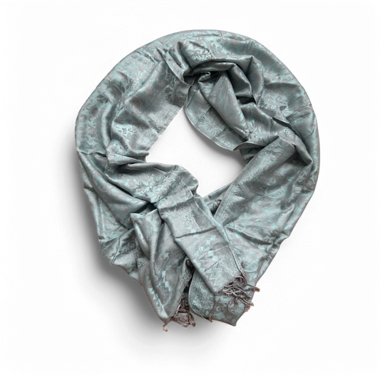 🧣 Pure Panda Tuch Grau mit Türkis 70×190 cm Glanzmuster ✨