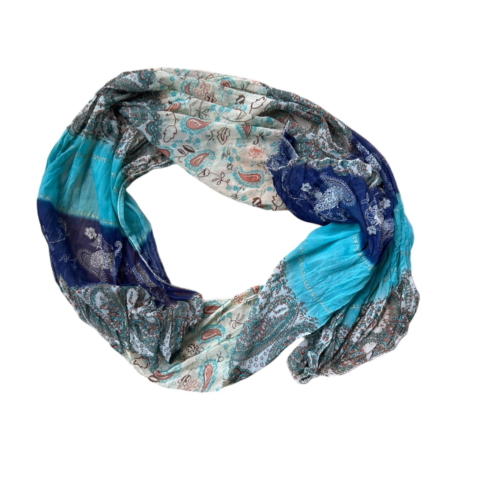 ✨ Blau-Türkiser Schal 40x160 cm – Paisley Muster – Glitzer ✨