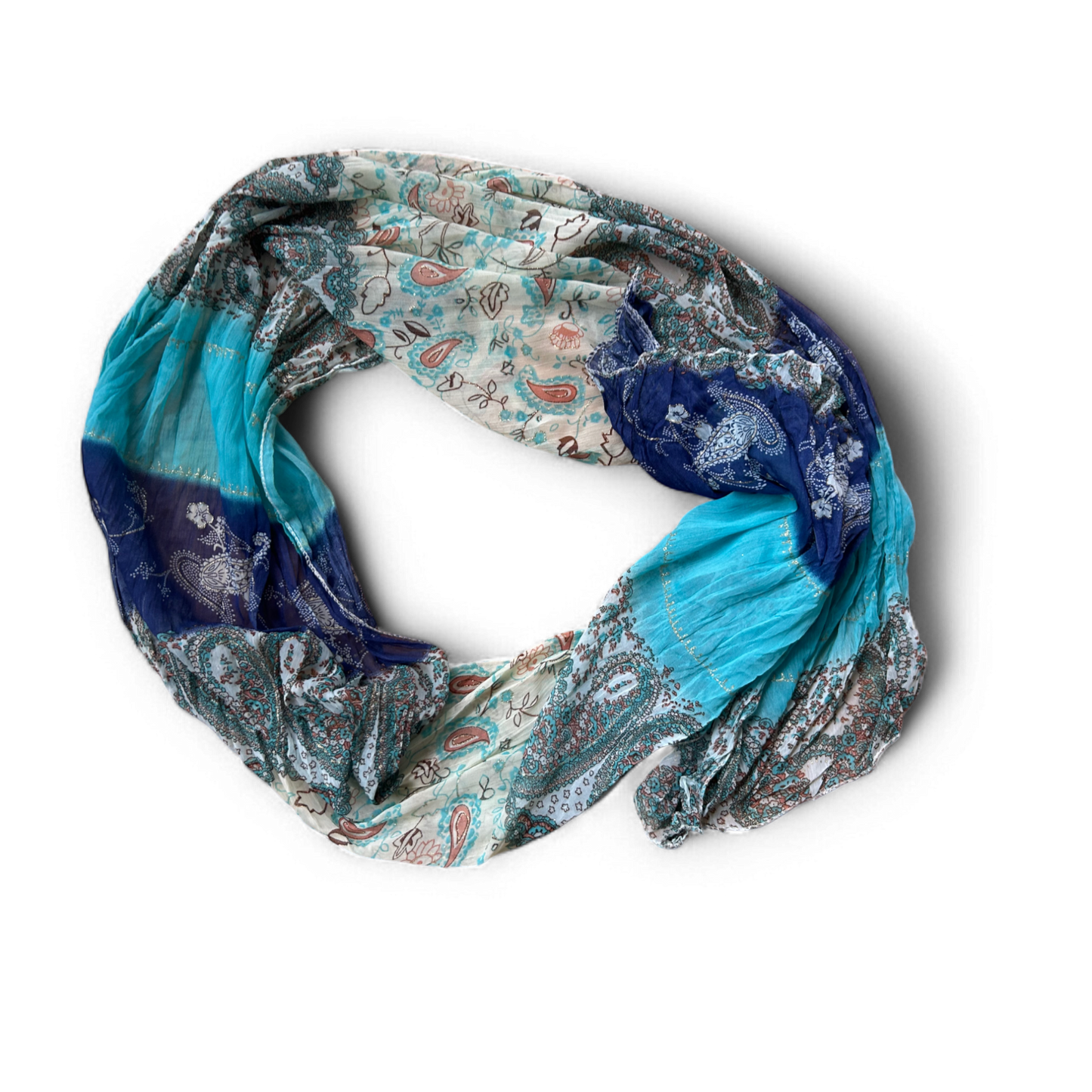 ✨ Blau-Türkiser Schal 40x160 cm – Paisley Muster – Glitzer ✨