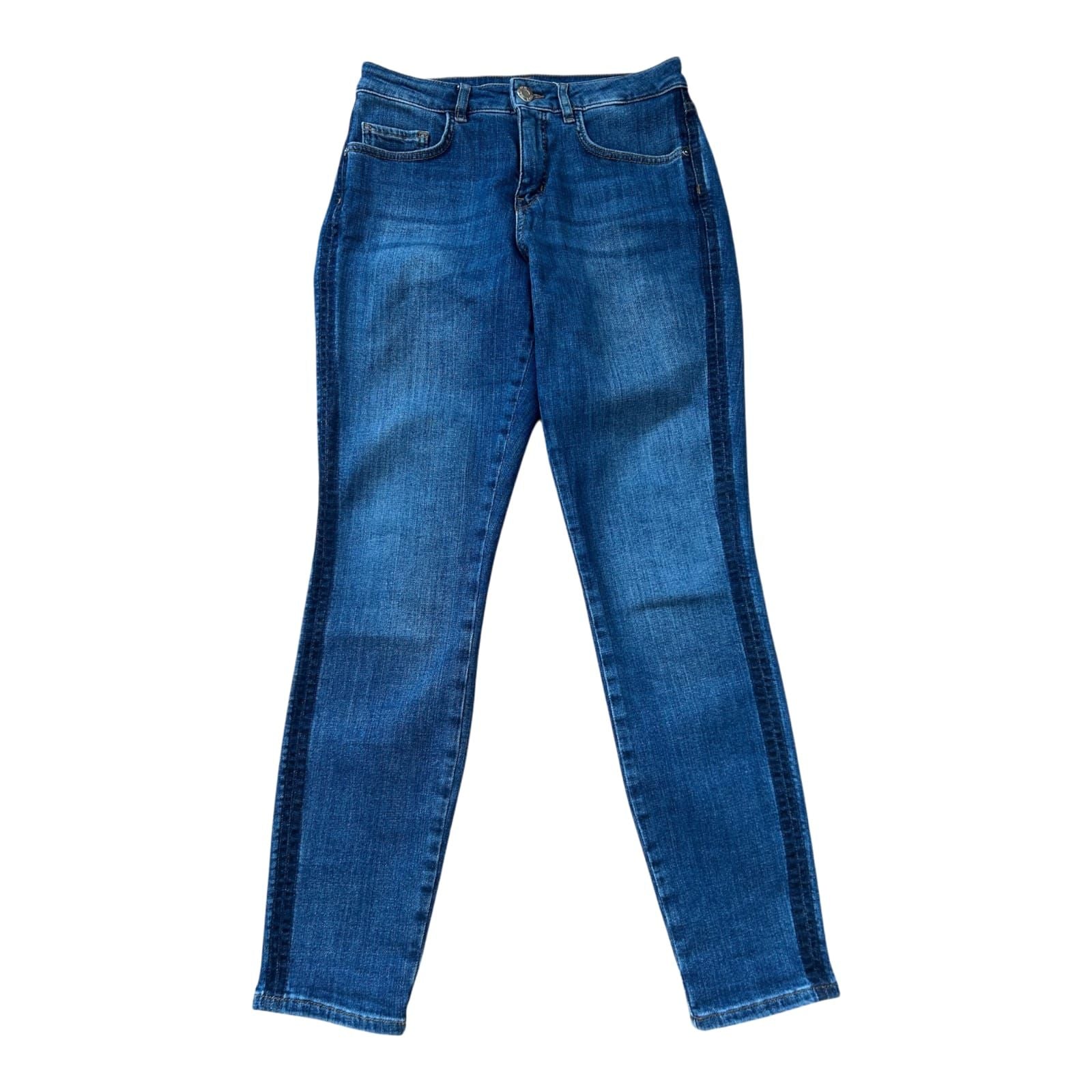 Opus Damen Jeans Ebby Gr 38 Blau Skinny High Waist Streifen Stretch
