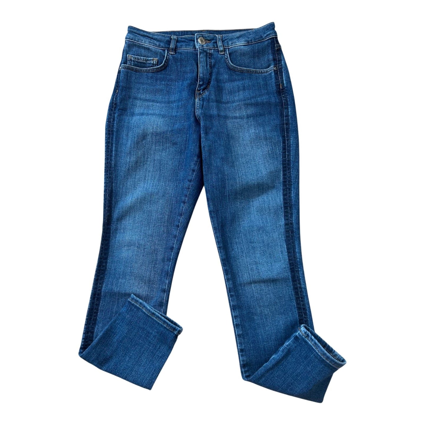 Opus Damen Jeans Ebby Gr 38 Blau Skinny High Waist Streifen Stretch