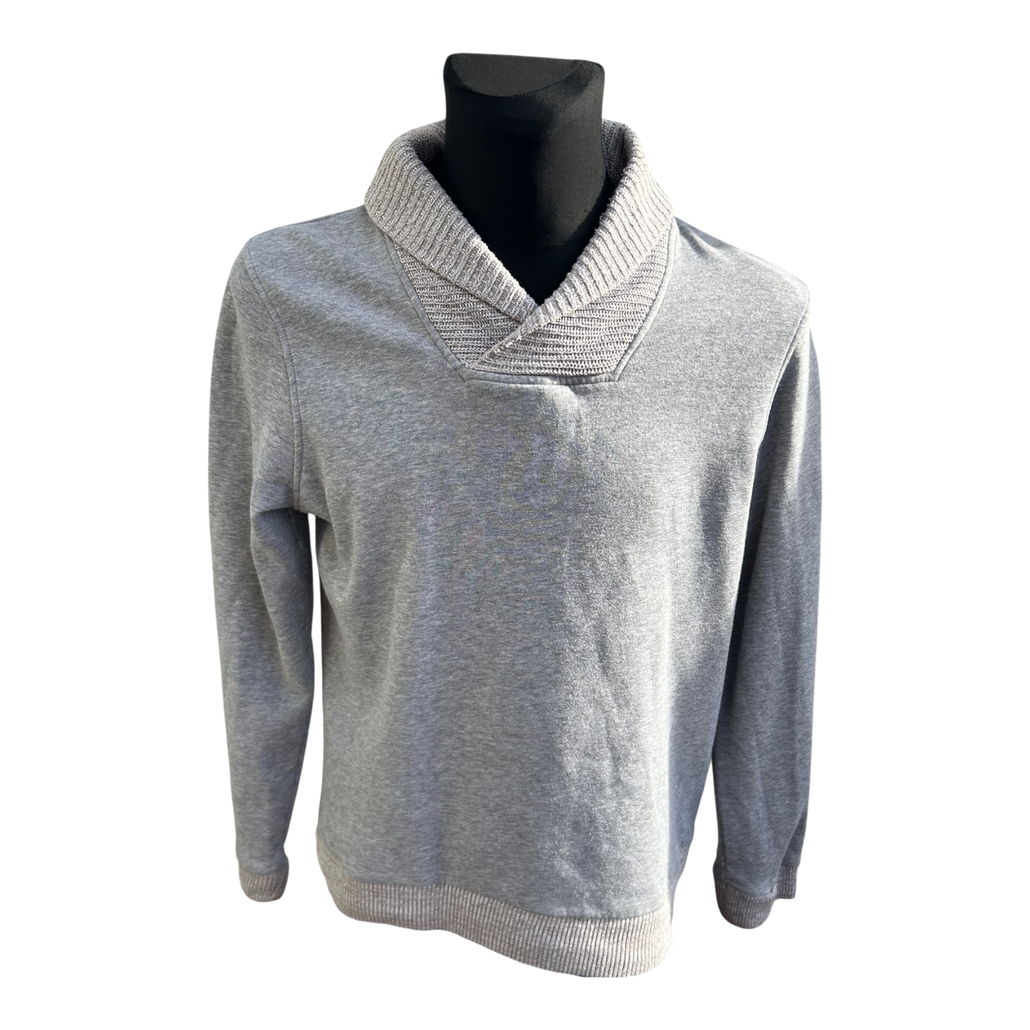 H&M Pullover Herren Gr M Grau Schalkragen Baumwolle Casual Modern Freizeit