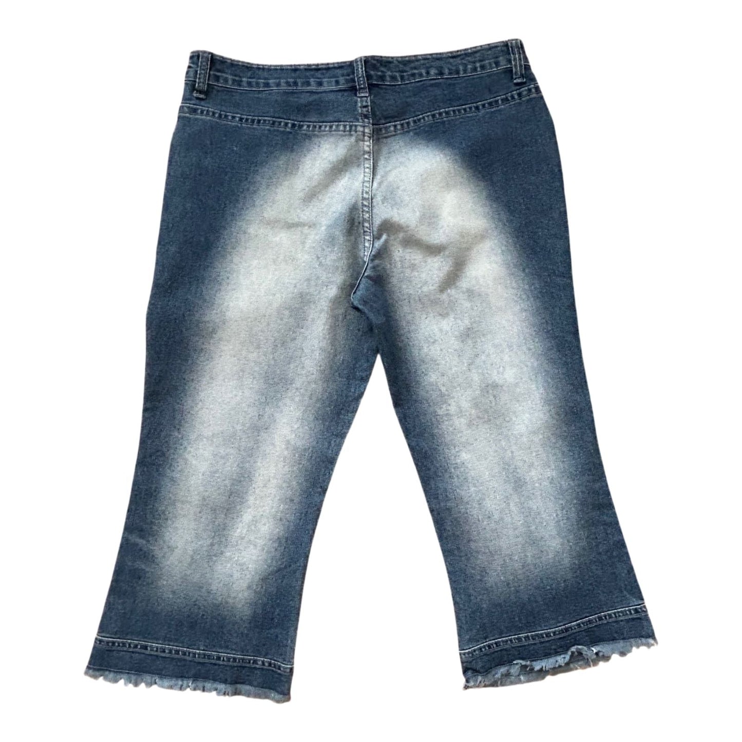 Topee Damen Jeans Gr W32 Blau Dreiviertel Fransen Used Look Baumwolle