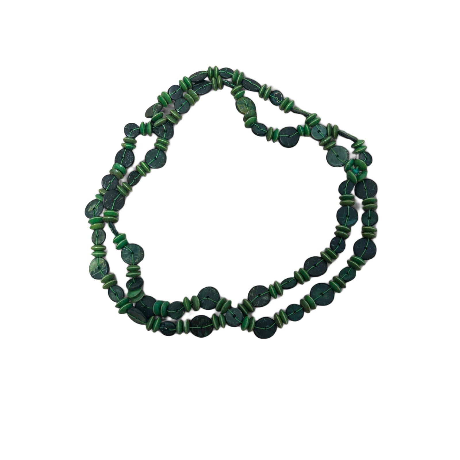 Holzkette Damen grün Naturmaterial Rundperlen Boho Schmuck Sommer Halskette 76cm