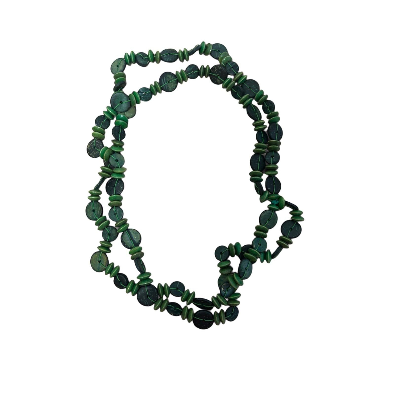 Holzkette Damen grün Naturmaterial Rundperlen Boho Schmuck Sommer Halskette 76cm