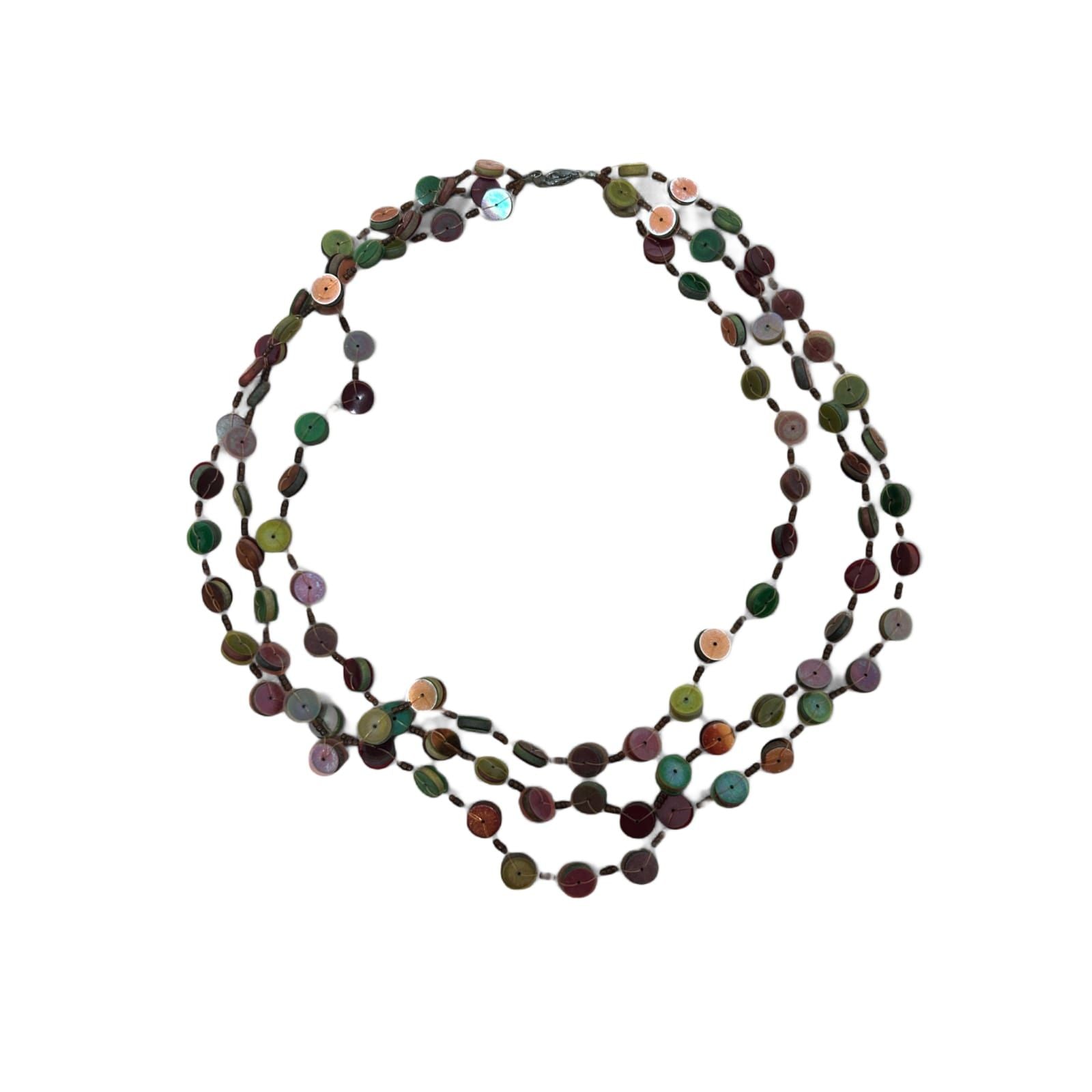 Bunte Kunststoffkette Damen Schmuck Zweireihig Doppelkette Karabiner Verschluss 60cm
