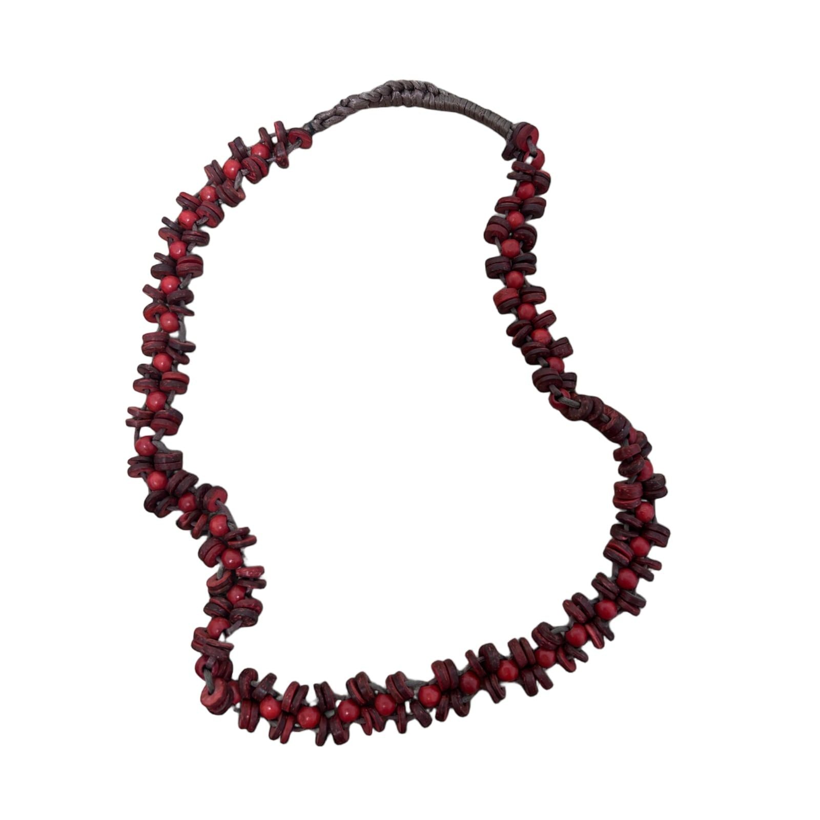 Rote Holzkette Damen Schmuck Naturmaterial Holzperlen Modisch Boho Design 90cm