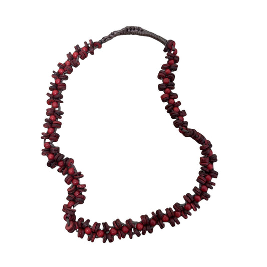 Rote Holzkette Damen Schmuck Naturmaterial Holzperlen Modisch Boho Design 90cm