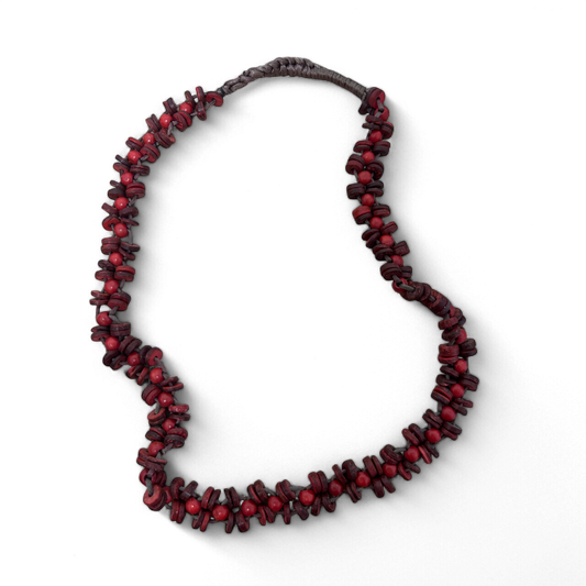 Rote Holzkette Damen Schmuck Naturmaterial Holzperlen Modisch Boho Design 90cm