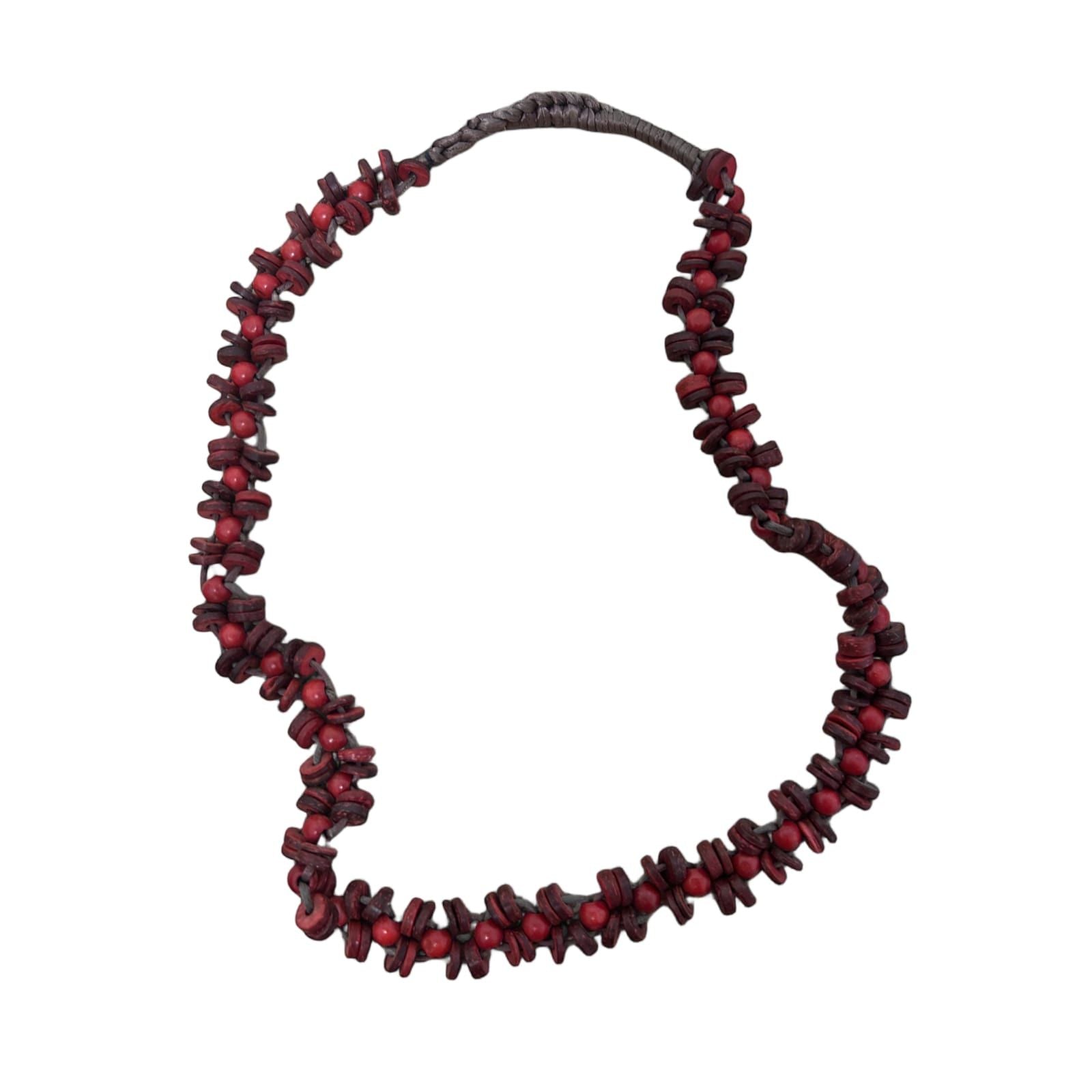 Rote Holzkette Damen Schmuck Naturmaterial Holzperlen Modisch Boho Design 90cm