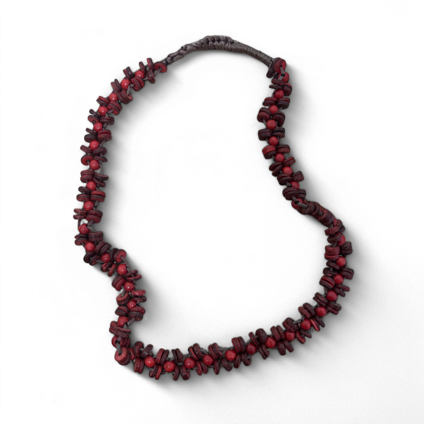 Rote Holzkette Damen Schmuck Naturmaterial Holzperlen Modisch Boho Design 90cm