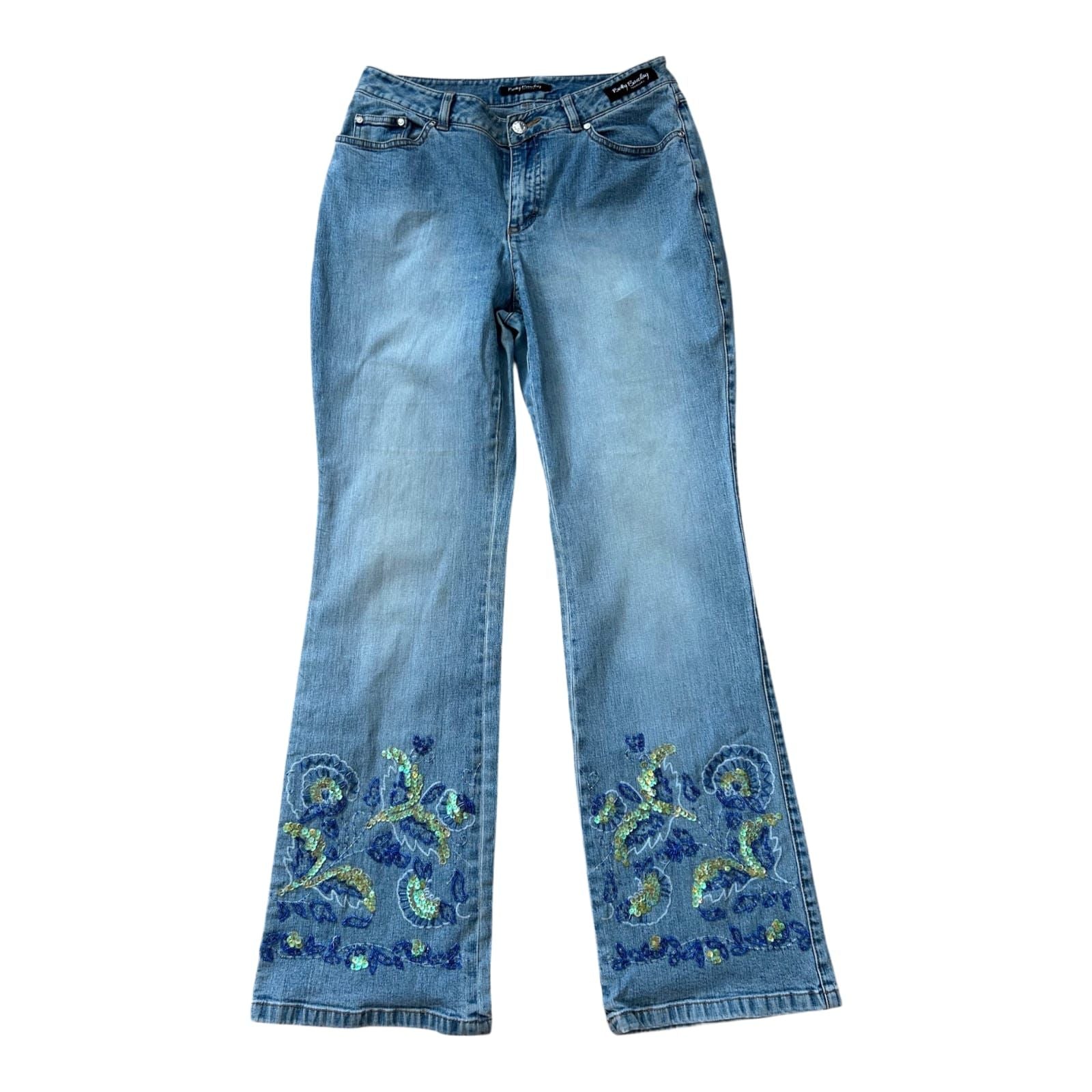Betty Barclay Jeans Damen Hose Gr 40 Blau Strass Pailletten Bootcut