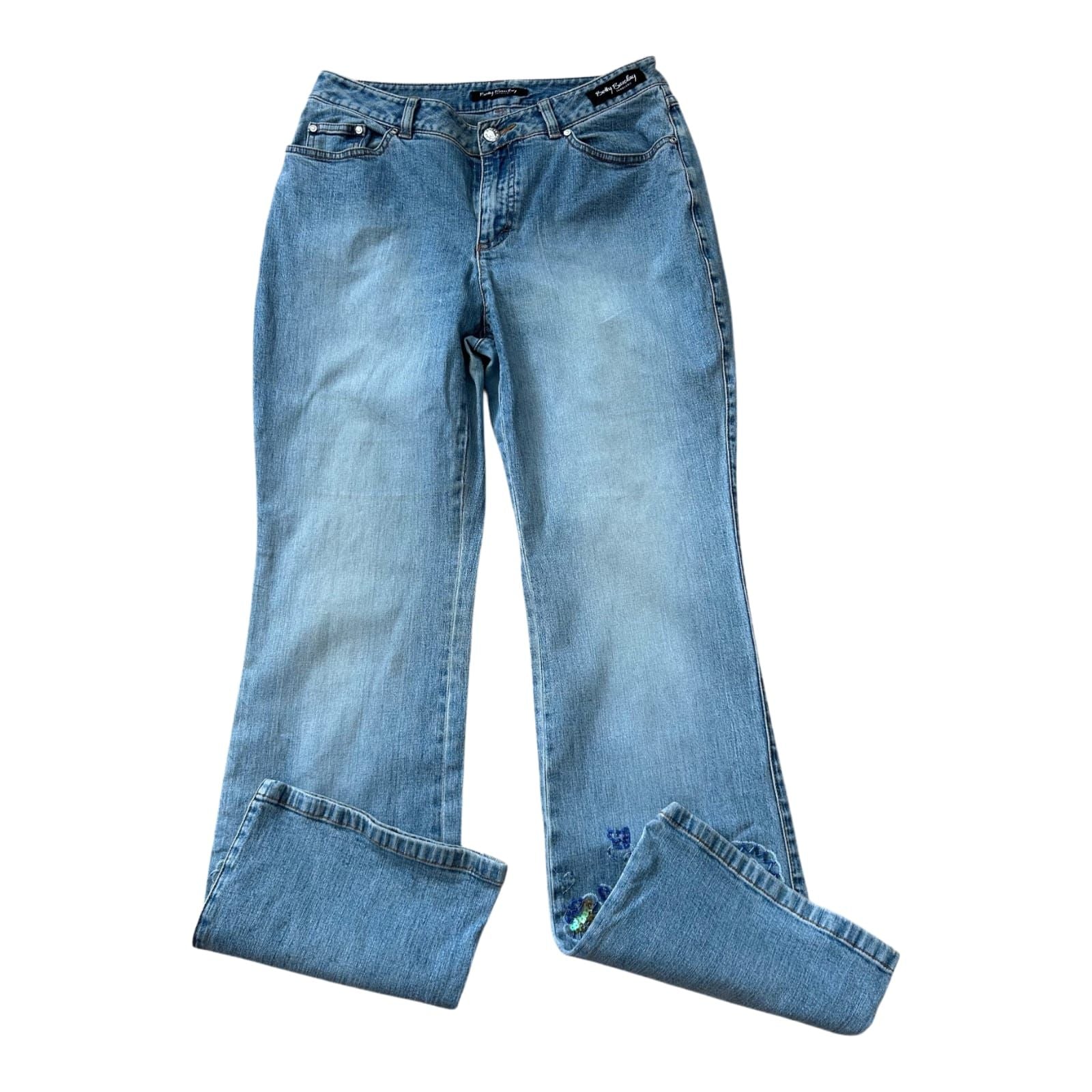 Betty Barclay Jeans Damen Hose Gr 40 Blau Strass Pailletten Bootcut