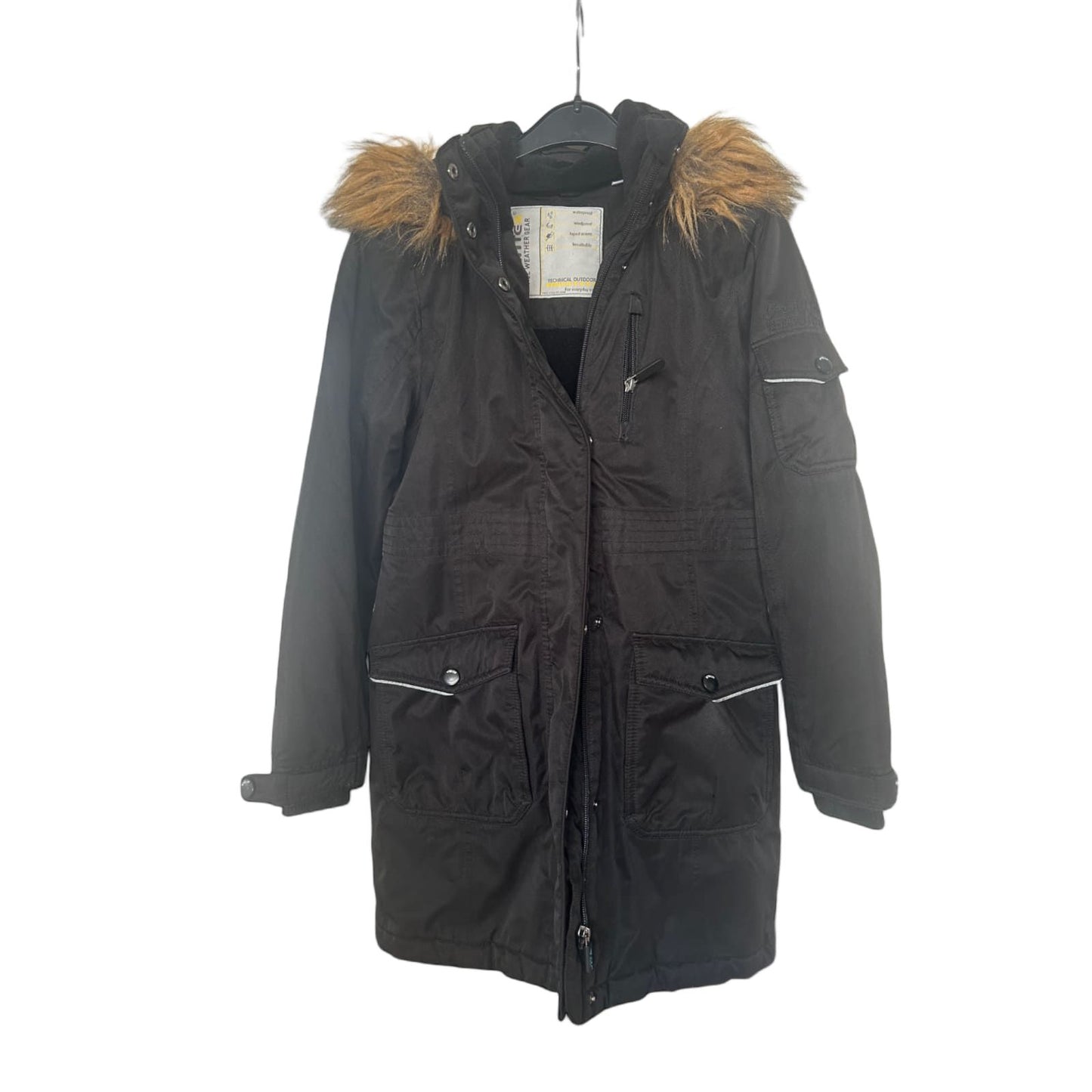 Raintex Mädchen Jacke Gr 146 Schwarz Kapuze Übergangsjacke Outdoor Windbreaker