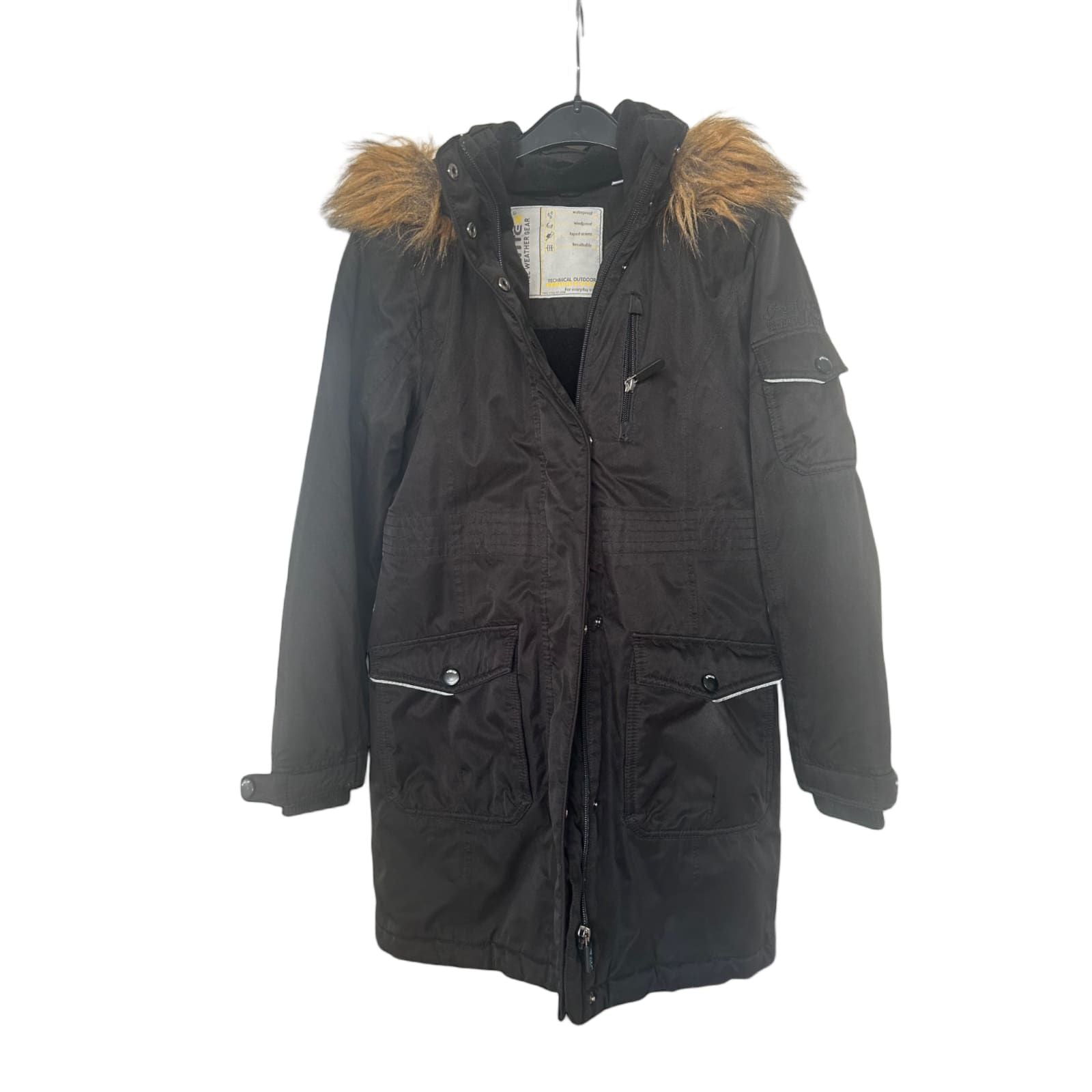 Raintex Mädchen Jacke Gr 146 Schwarz Kapuze Übergangsjacke Outdoor Windbreaker