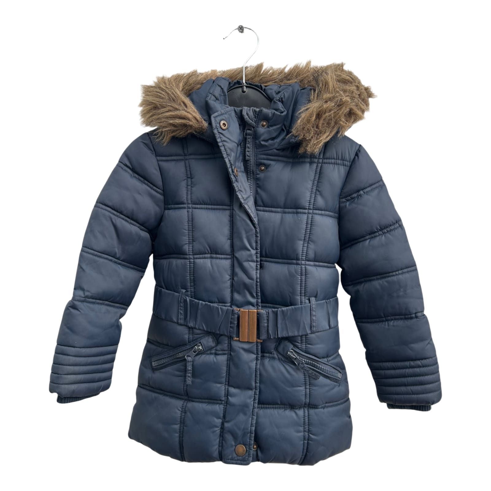 Palomino Winterjacke Kinder Gr 104 Blau Kapuze Gürtel Warm Gefüttert Steppjacke