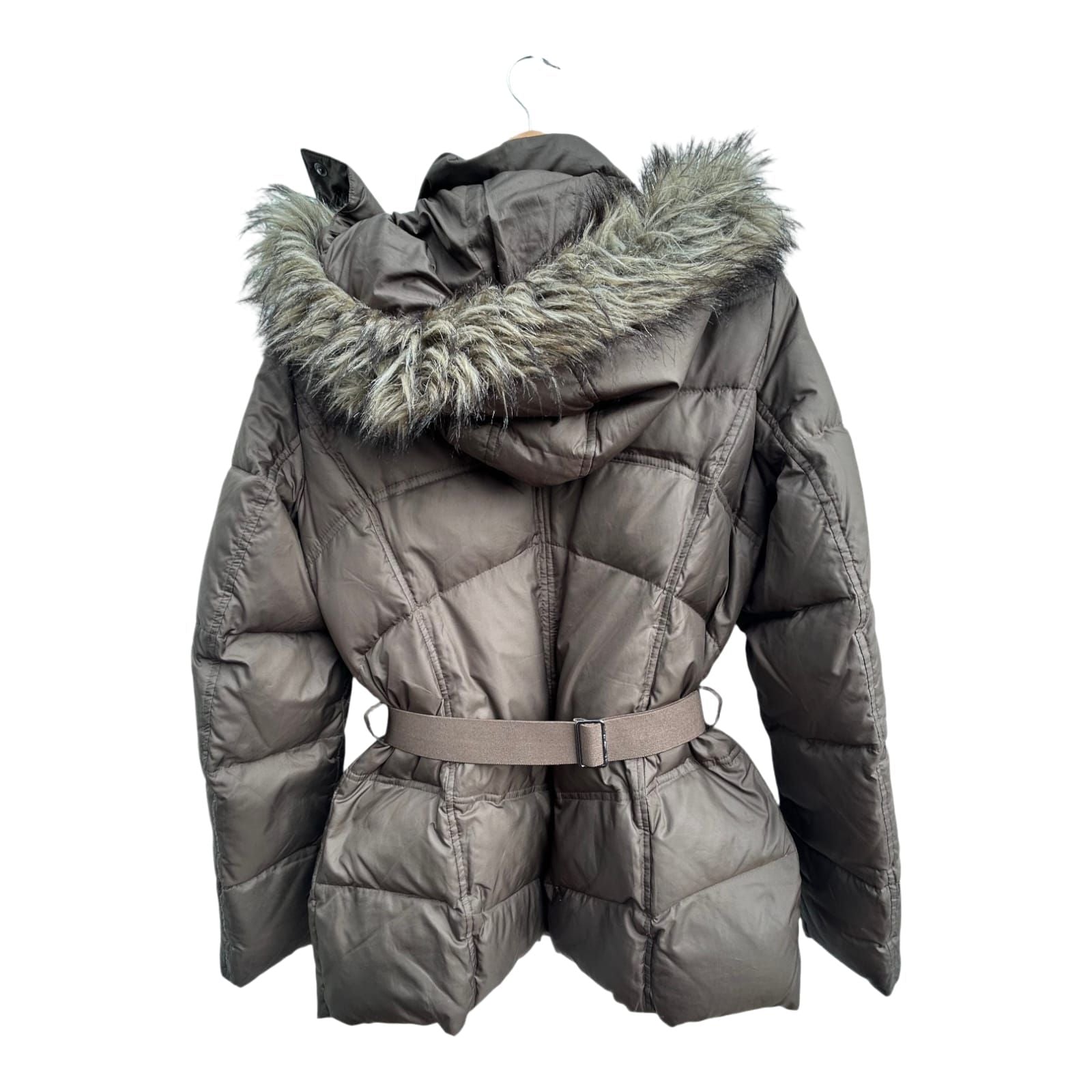Esprit Daunenjacke Damen Gr 38 Braun Gefüttert Kapuze Fellkragen Tailliert Elegant Warm