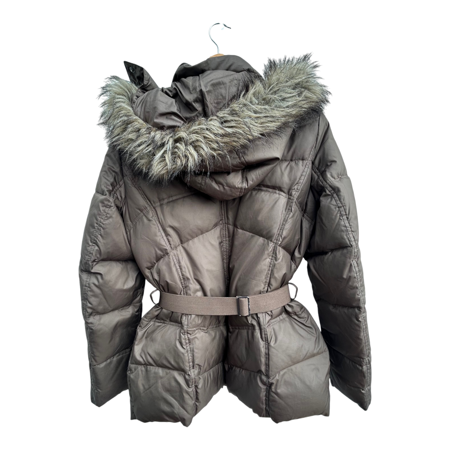 Esprit Daunenjacke Damen Gr 38 Braun Gefüttert Kapuze Fellkragen Tailliert Elegant Warm