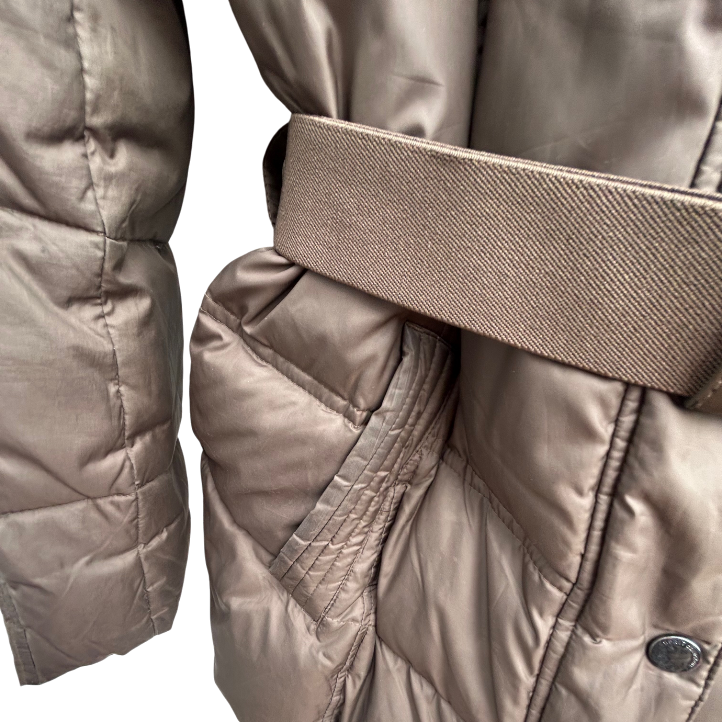 Esprit Daunenjacke Damen Gr 38 Braun Gefüttert Kapuze Fellkragen Tailliert Elegant Warm