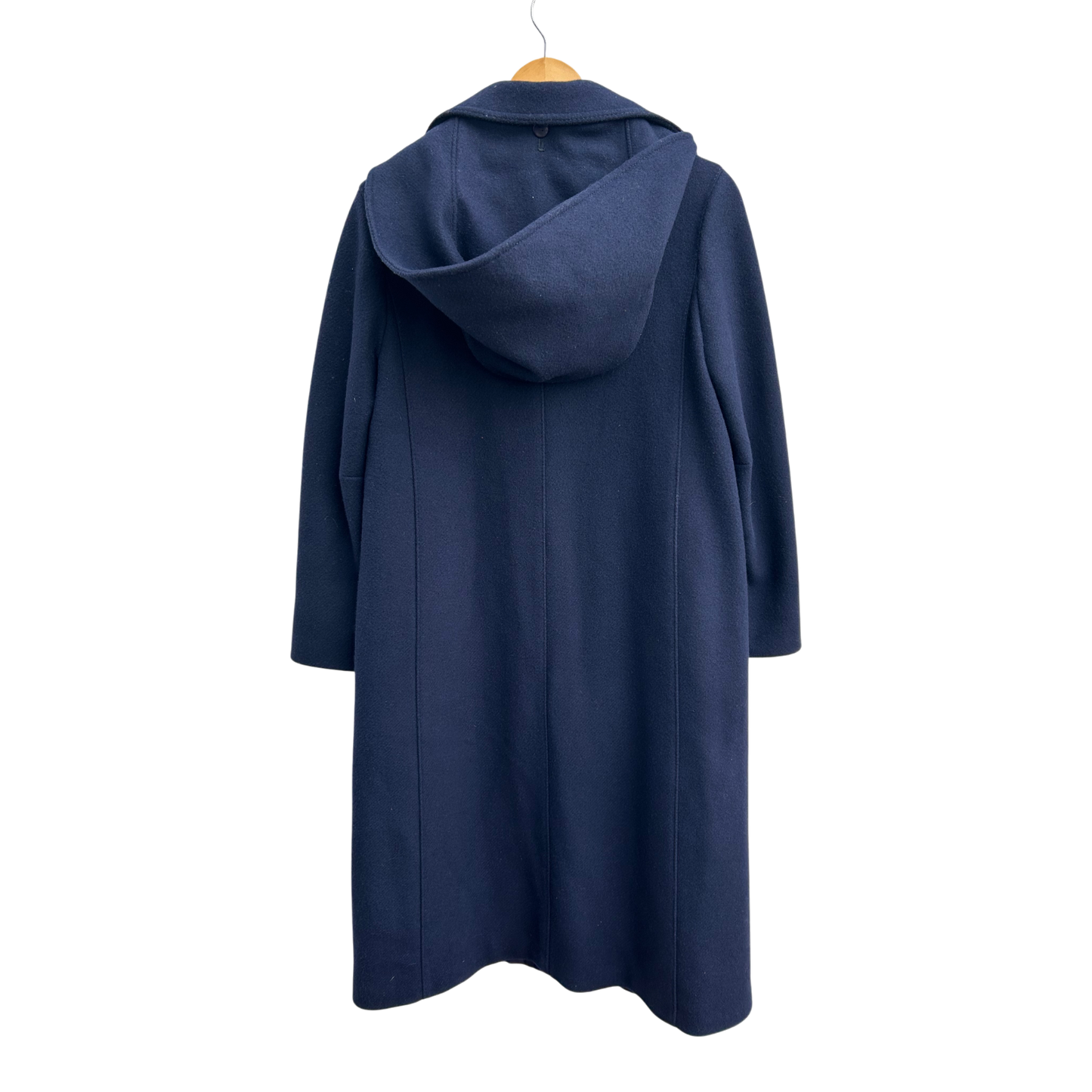 Damen Mantel Dunkelblau Wolle Viskose Gr 38 Schwer Hochwertig Kapuze Elegant Lang