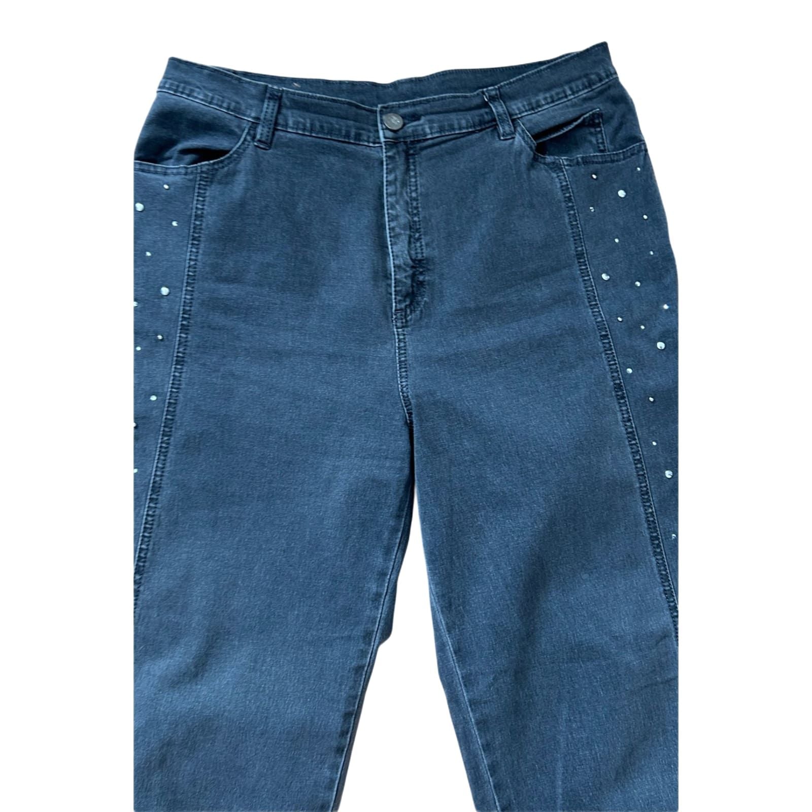 Lafei Nier Jeans Damen Hose Gr W33 Grau Strass Gerade Passform Stretch